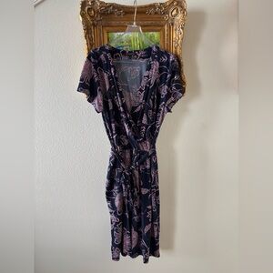 Banana Republic Navy and Pink Floral Midi Dress